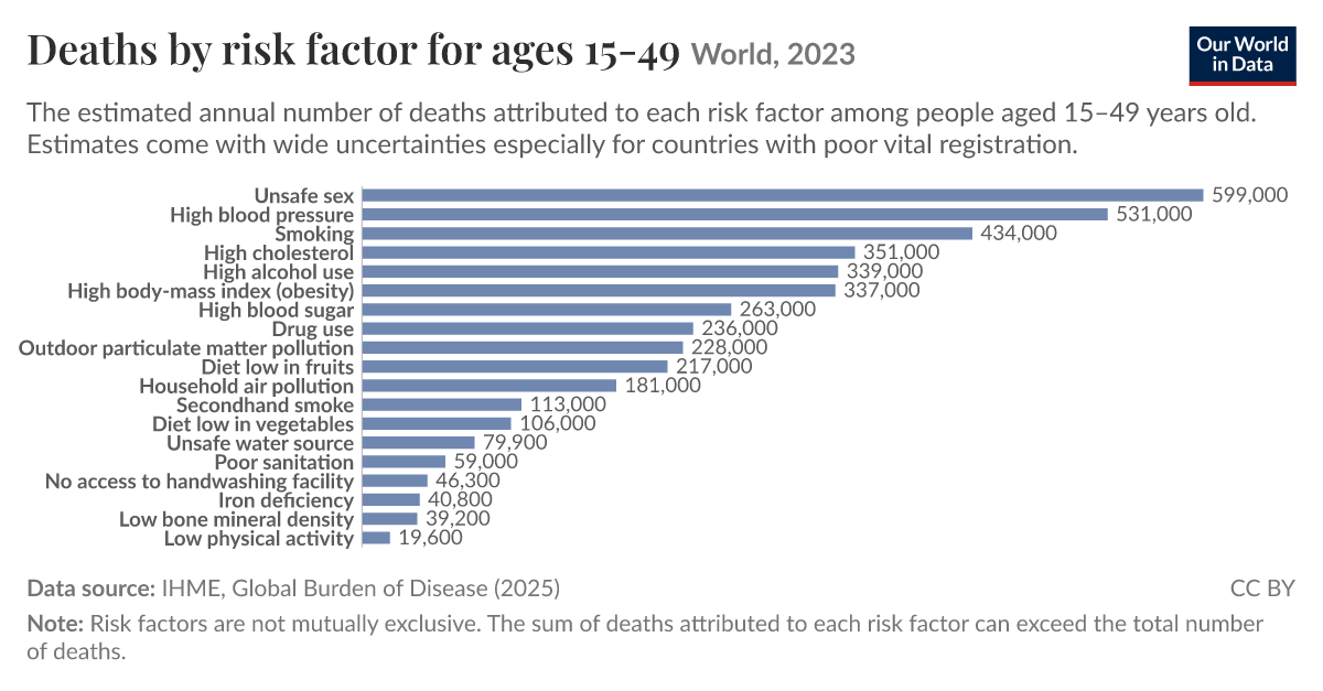 Deaths by risk factor for ages 15-49 - Our World in Data