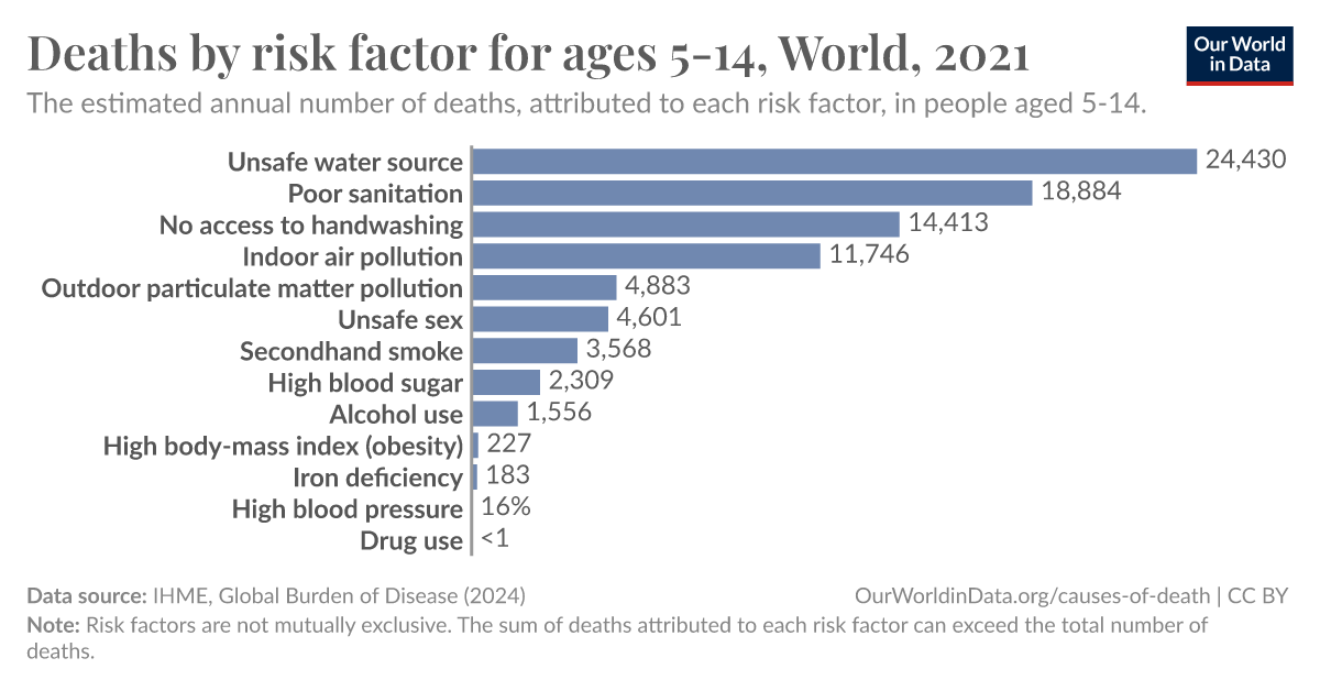 Deaths by risk factor for ages 5-14 - Our World in Data