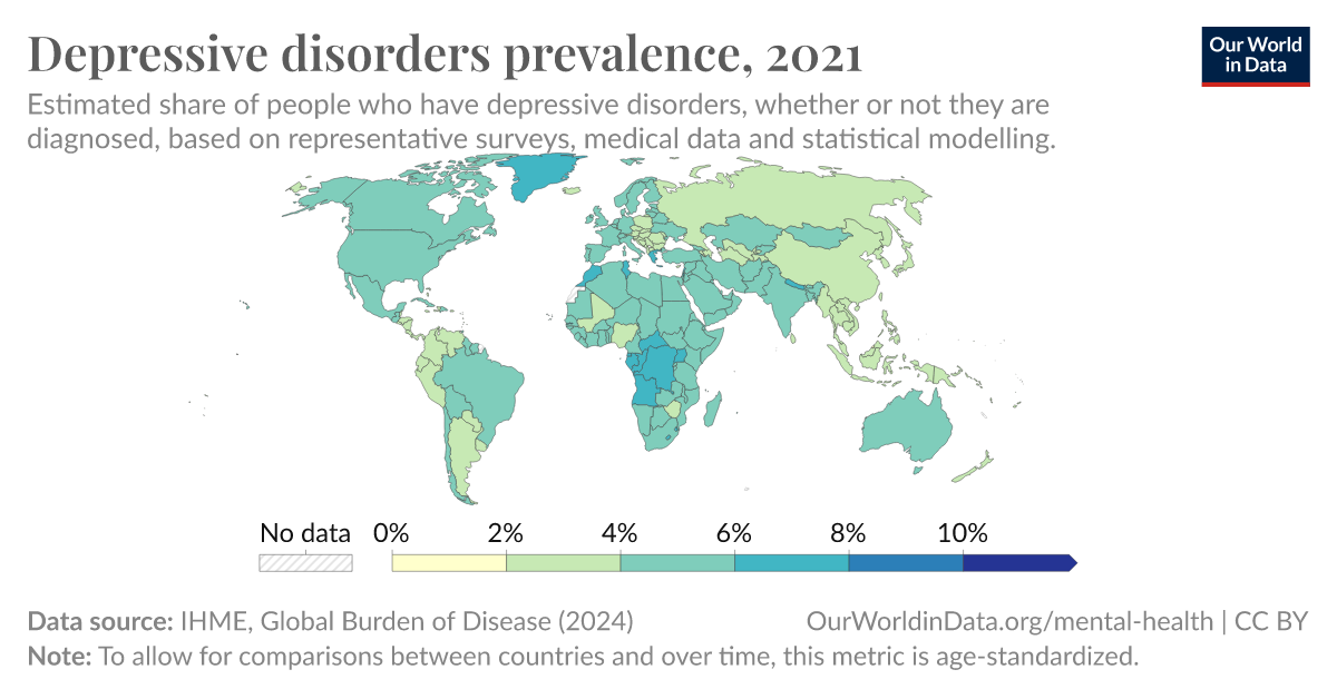 Depressive disorders prevalence - Our World in Data