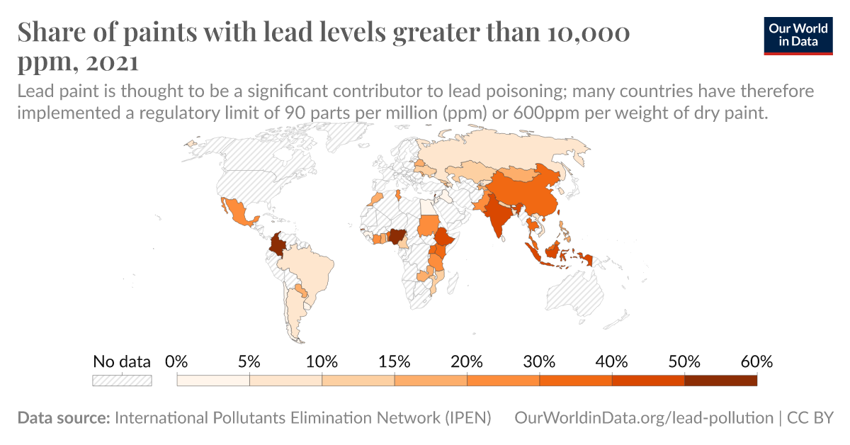 Share of paints with lead levels greater than 10,000 ppm - Our World in ...