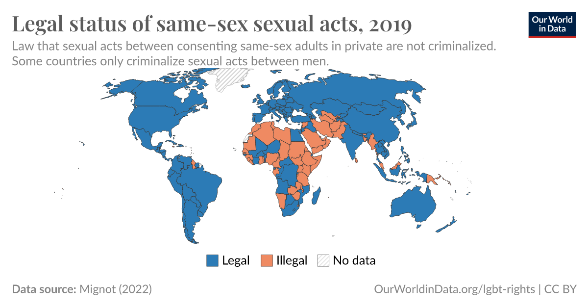 Legal status of same-sex sexual acts, 2019