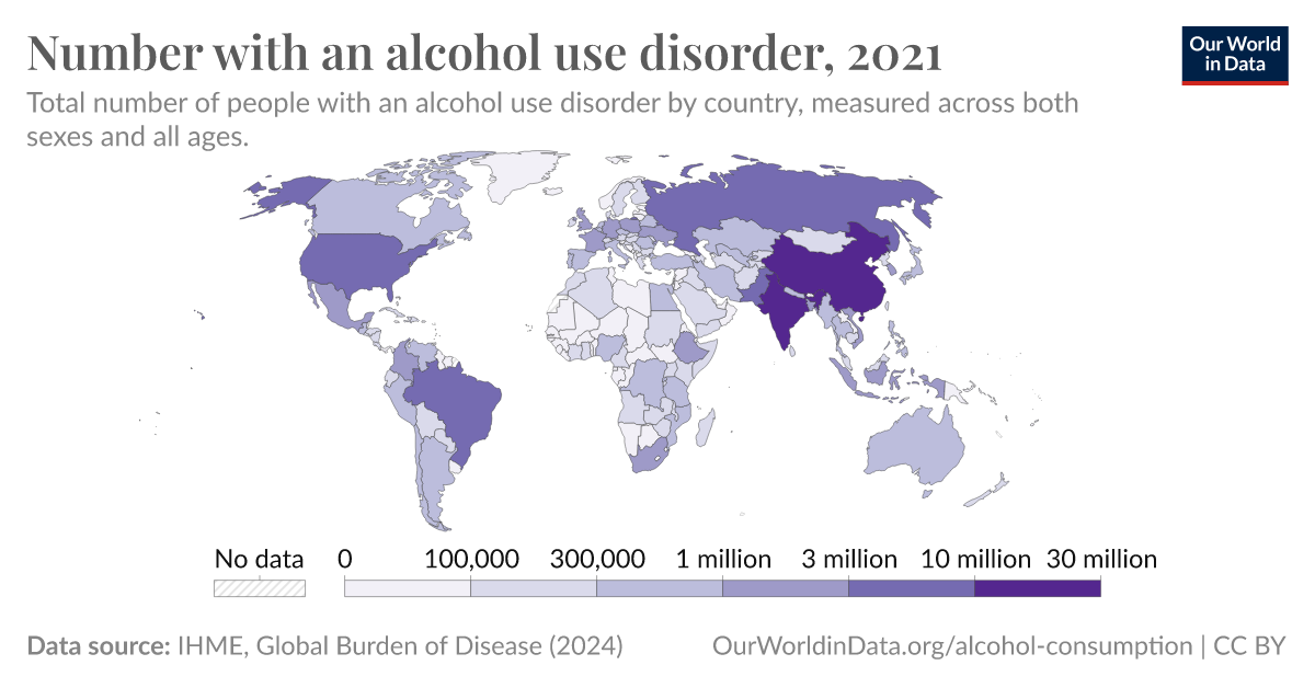 Number with an alcohol use disorder - Our World in Data