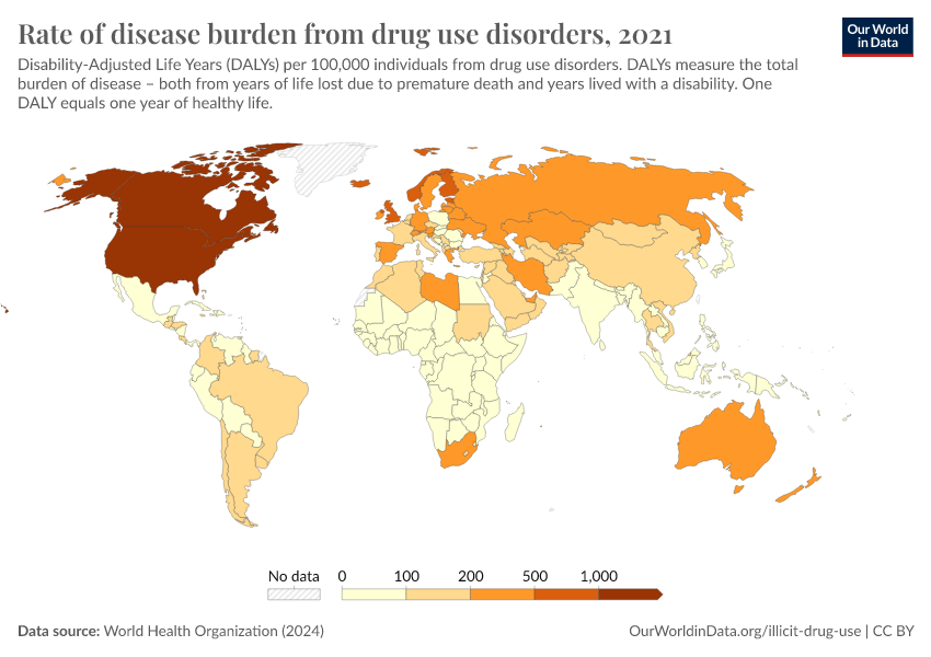 Rate Of Disease Burden From Drug Use Disorders - Our World In Data