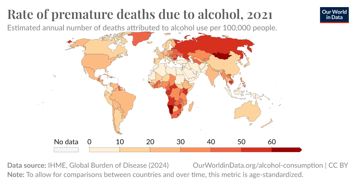 Rate of premature deaths due to alcohol - Our World in Data