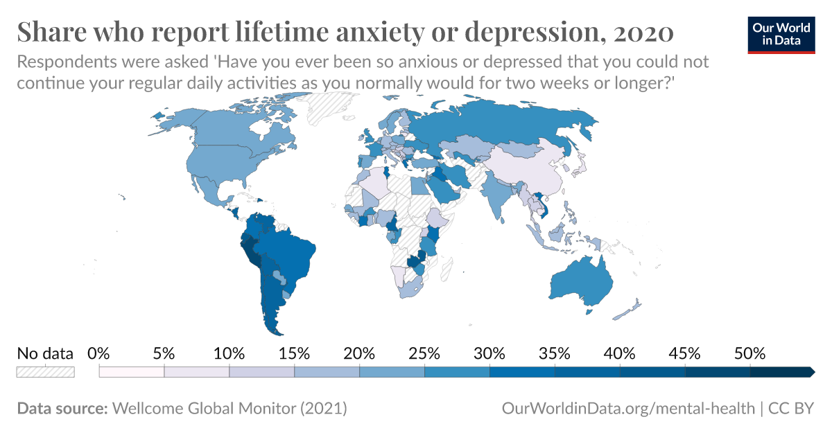 Share who report lifetime anxiety or depression - Our World in Data