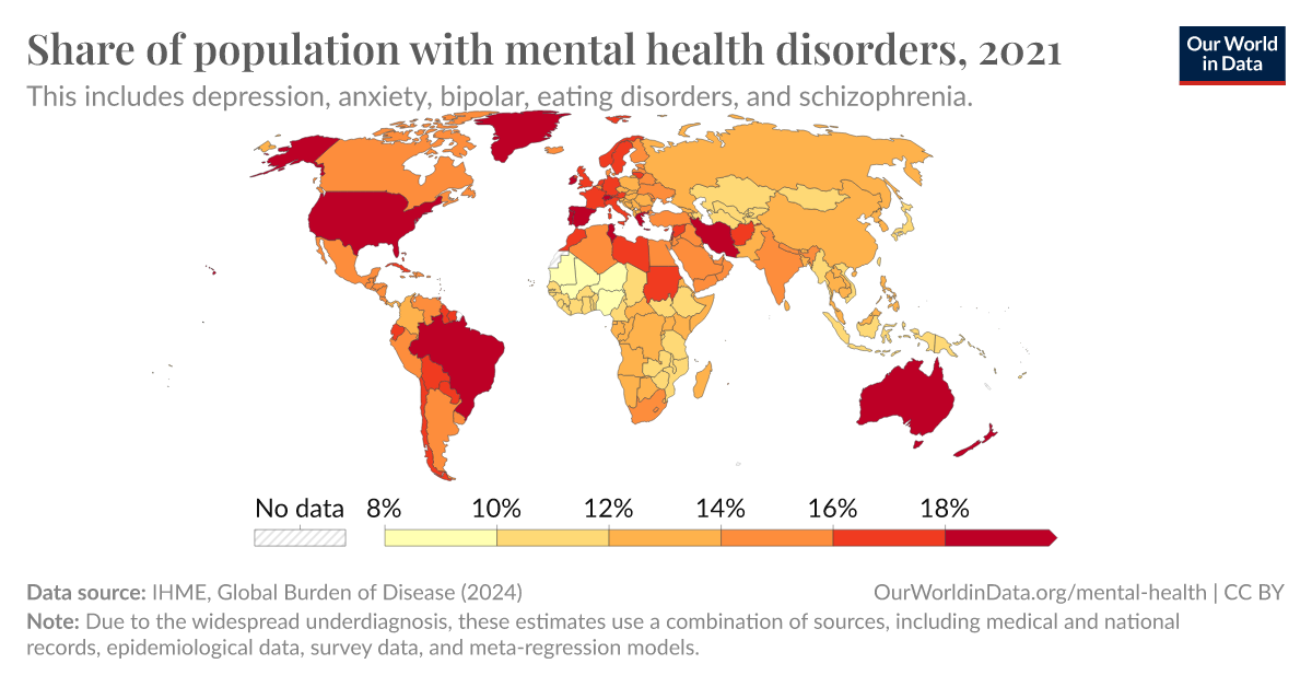 Share of population with mental health disorders