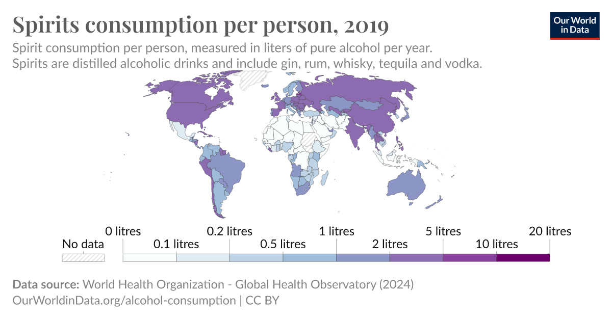 Spirits Consumption Per Person - Our World In Data