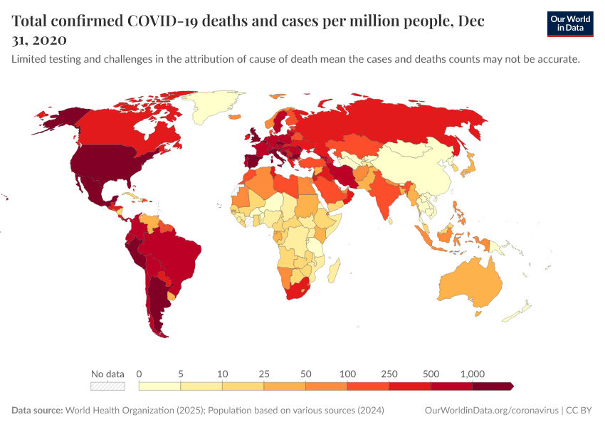 Total confirmed COVID-19 deaths and cases per million people