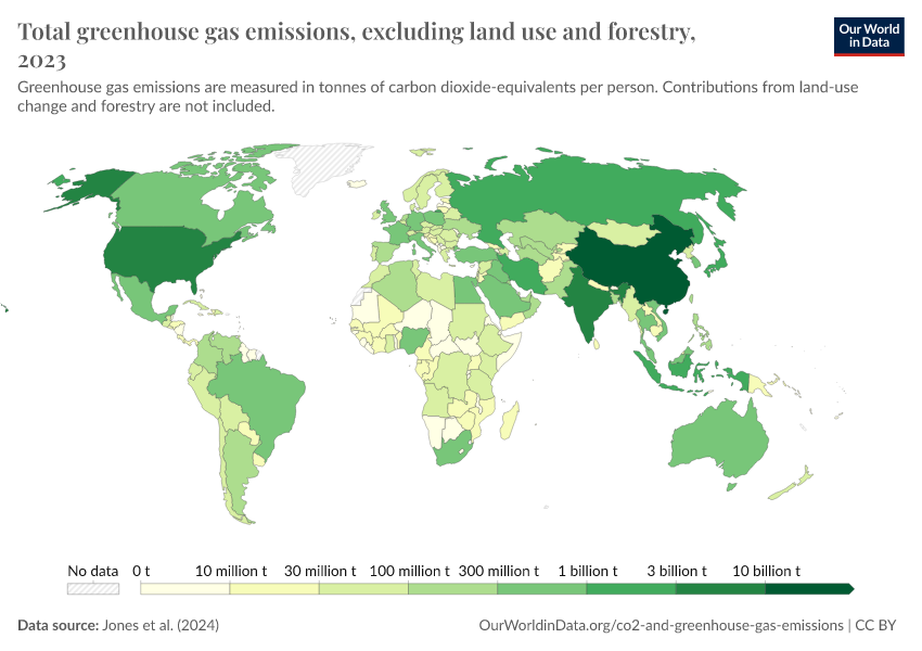 A thumbnail of the "Total greenhouse gas emissions, excluding land use and forestry" chart