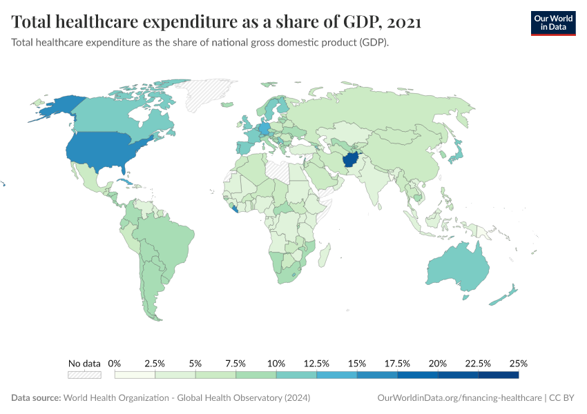 A thumbnail of the "Total healthcare expenditure as a share of GDP" chart