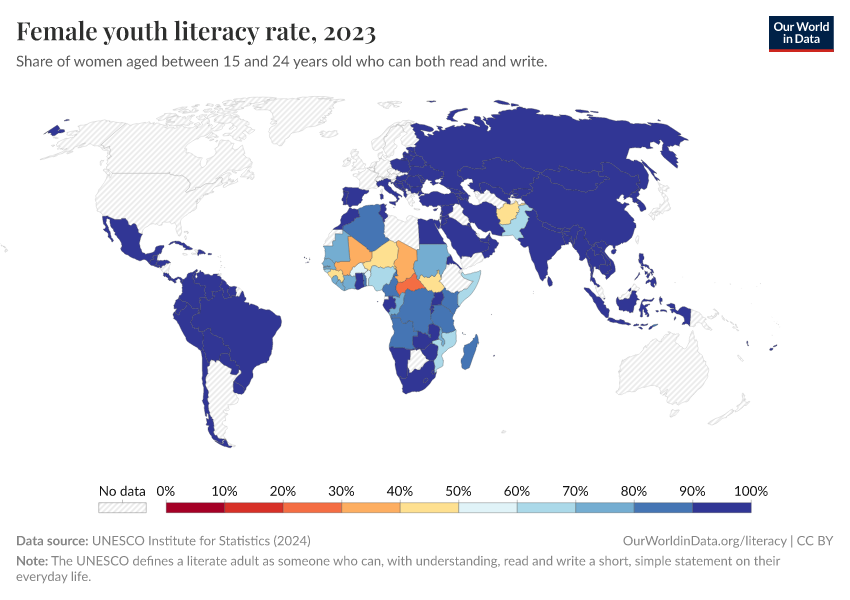 A thumbnail of the "Female youth literacy rate" chart