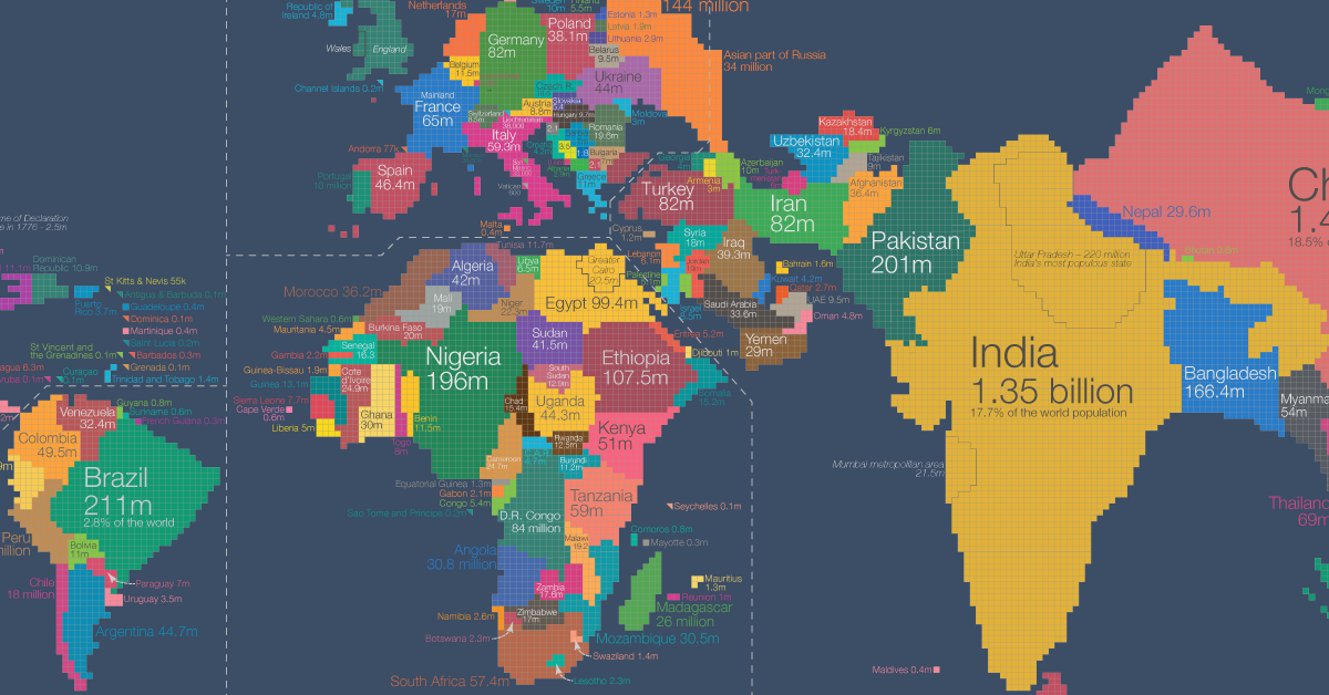 cartogram with world population