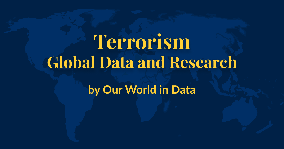 Featured image for the topic page on Terrorism. Stylized world map with topic name on top.