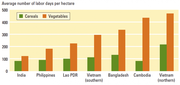 Average number of labor days per hectare – World Development Report (2008)