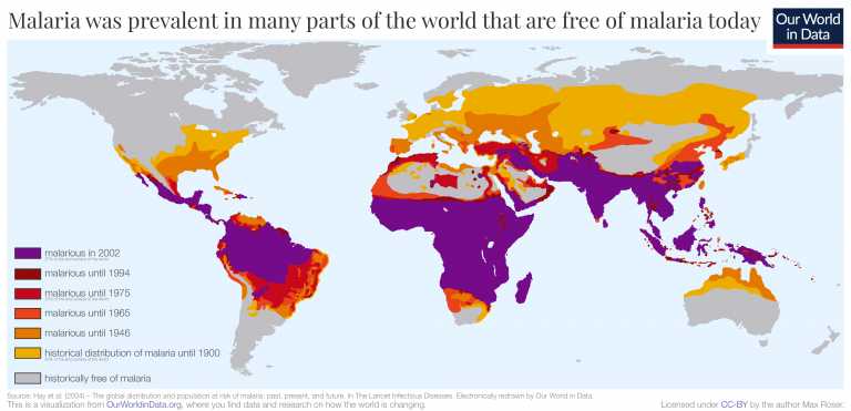 Previous prevalence of malaria world map